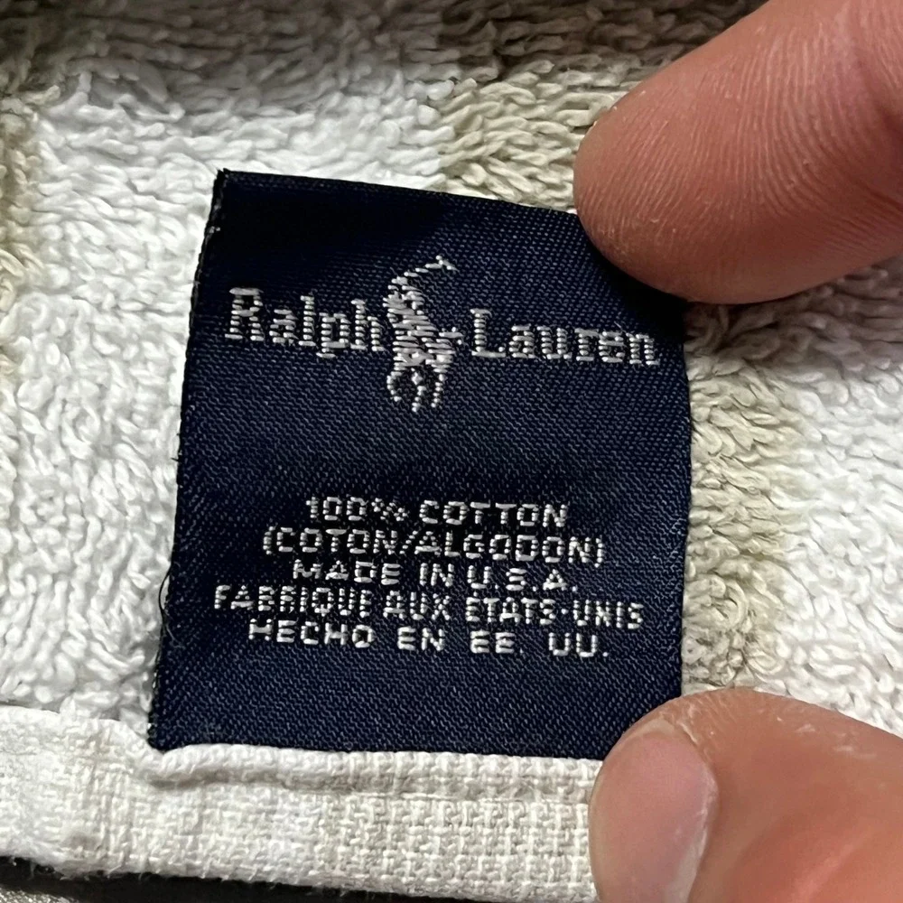 Vintage Ralph Lauren Hand Towel Striped Cotton Sage Green White Made in USA Pony